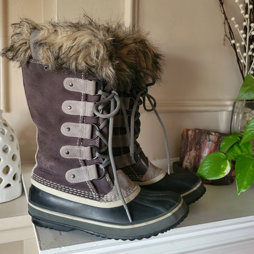 Sorel Joan of Artic Waterproof Fur Trim Leather Winter Tall Lace-Up Boots